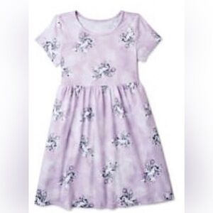 Little girl lavender purple unicorn print‎ short sleeve play dress Size XS (4-5)